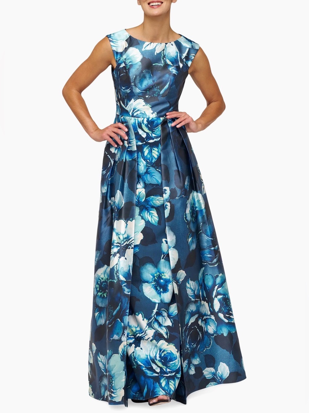 Kay Unger Kate Floral Pleated Gown Blue Dark Ink Size 12 NWT $358 - Picture 2 of 12